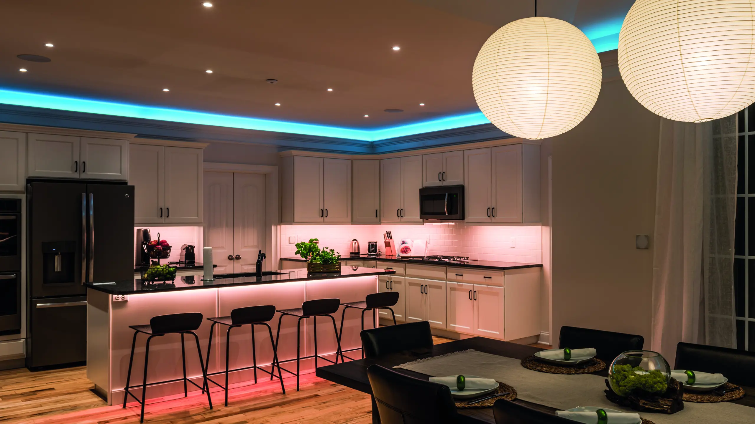 Kitchen with well designed lighting controlled by loxone